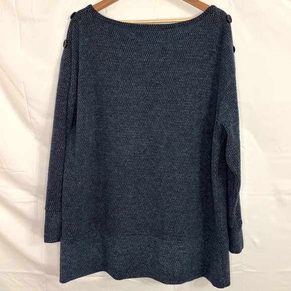 French Laundry Marled Dark Blue Waffle Knit Sweater w/Shoulder Button Accent 1X - Picture 4 of 14